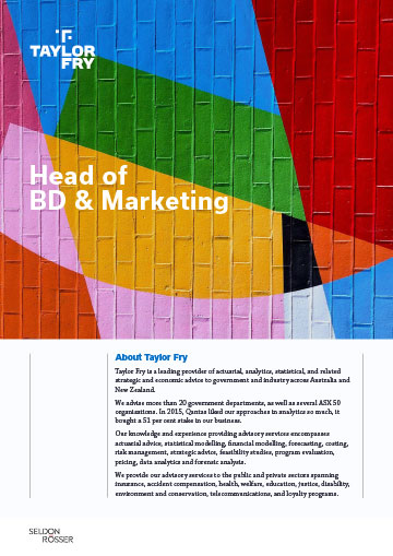 Seldons Rosser - Taylor Fry Head of BD and Marketing